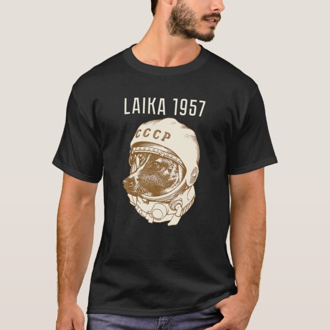 Laika Hund Sputnik Space Travel Sovjetunionen T Shirt (Framsida)