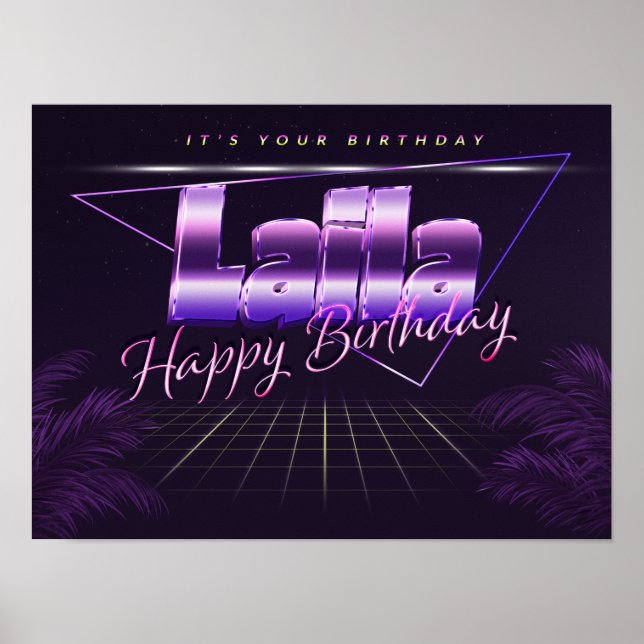 Laila Name Vorname lila retro Poster Geburtstag (Framsidan)