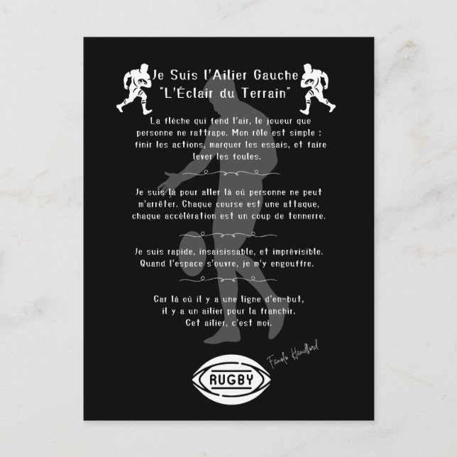 L'ailier du rugby  vykort (Framsida)