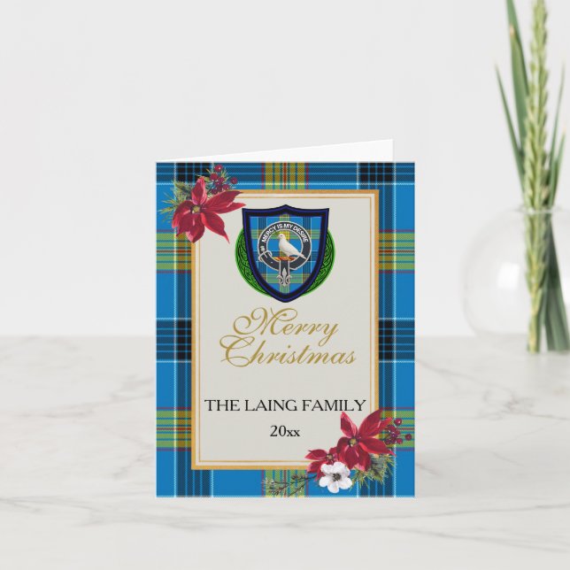 Laing Scottish Clan Tartan & Crest Kort (Framsida)