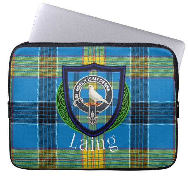 Laing Scottish Clan Tartan & Crest Laptop Fodral (Framsidan)