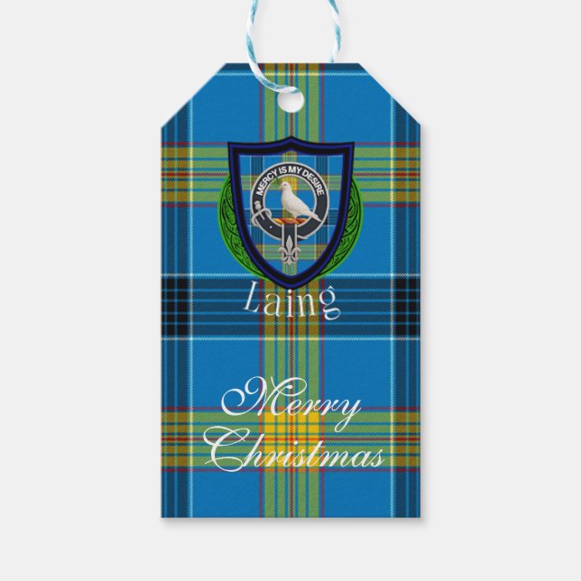 Laing Skotska klanens tartan & vapensköld Presentetikett (Framsidan)