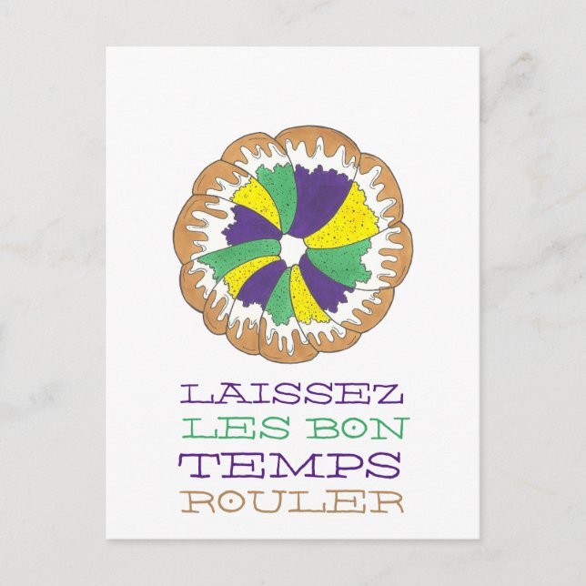 Laissez Les Bon Temps Rouler Mardi Gras Kung Cake Vykort (Framsida)