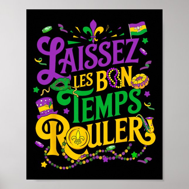 Laissez Les Bon Temps Rouler Mardi Gras Pärlor Fle Poster (Framsidan)