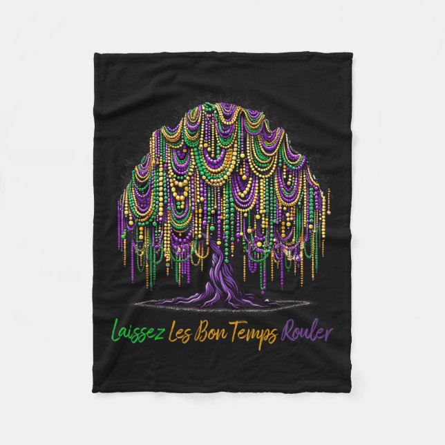 Laissez Les Bon Temps Rouler Mardi Gras Träd Pärlo Fleecefilt (Framsidan)