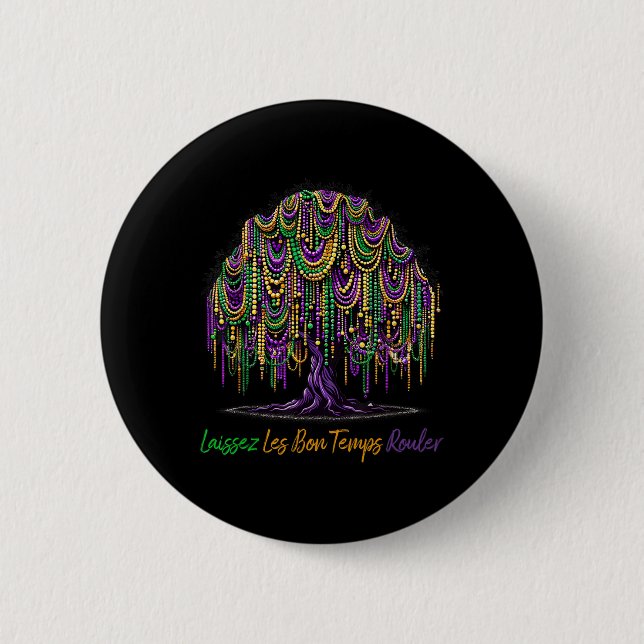 Laissez Les Bon Temps Rouler Mardi Gras Träd Pärlo Knapp (Framsida)