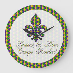 Laissez les Bons Temps Rouler! Mardi Gras Clock d1 Stor Klocka