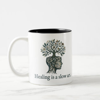 "Läka är en långsam konst" Mindful Tree Roots-Mugg Två-Tonad Mugg