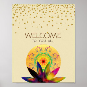 Läka för Yoga för vattenfärglotusblommablomma som Poster