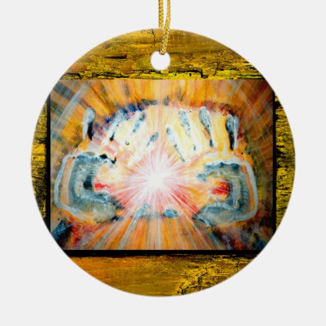 Läka händer & kor av skydd julgransprydnad keramik (Framsidan)