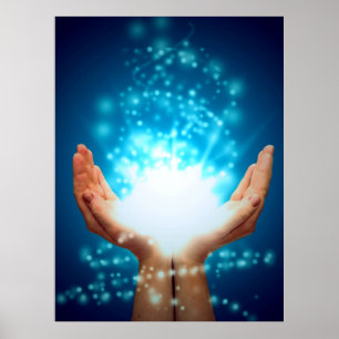 Läka händer på grön bakgrund, reiki, chakra poster