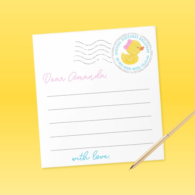 Lakan för Anka 1:a födelsedag Anteckningsblock (Girl Duck First Birthday Time Capsule Note Sheets)