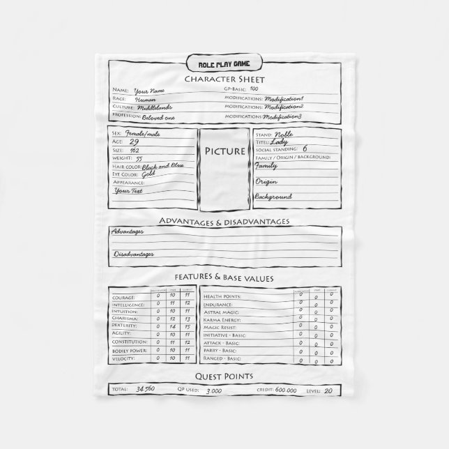 Lakan för tecken för rollleklek fleecefilt (Framsidan)