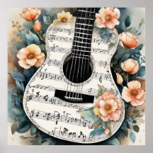 Lakan Music Acoustic Guitar in Peach Flowers