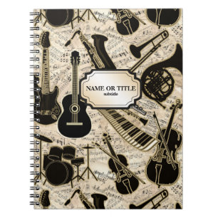 Lakan Music and Instruments Black/Guld ID481 Anteckningsbok Med Spiral