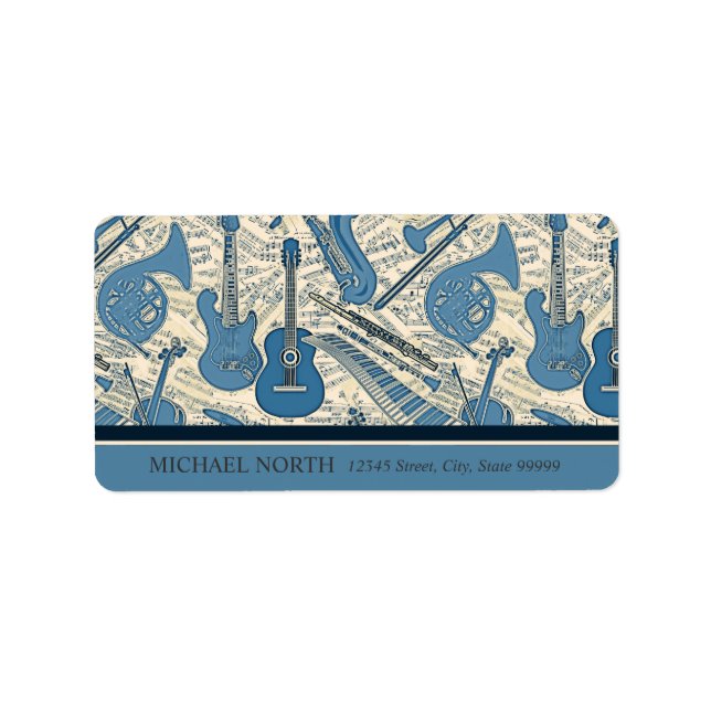 Lakan Music and Instruments Blue/Ivory ID481 Adressetikett (Framsidan)