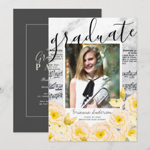 Lakan Music Blommigt Marble Photo Studenten Inbjudningar