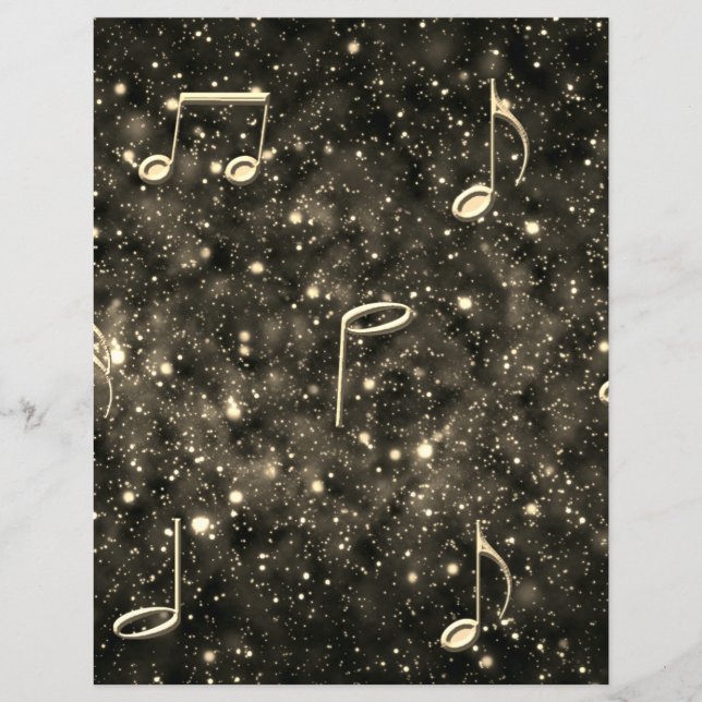 Lakan Music Collage Guld Black Scrapbooking Papper (Framsida)