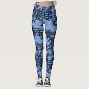 Lakan Music Flourates Denim-look Blue på Blue Leggings
