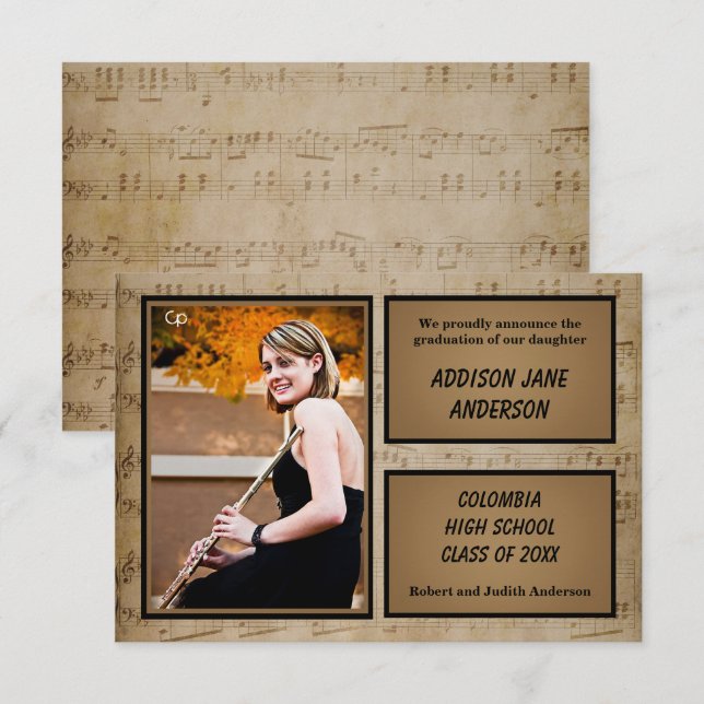 Lakan Music med Photo - 3 x 5 Grad-meddelande Inbjudningar (Fram/baksida)