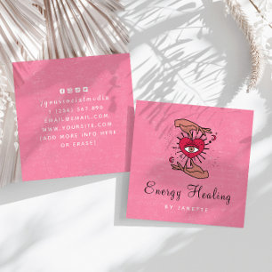 Läkande händer & Mystic Moon Eye Rosa Röd Energi Fyrkantigt Visitkort