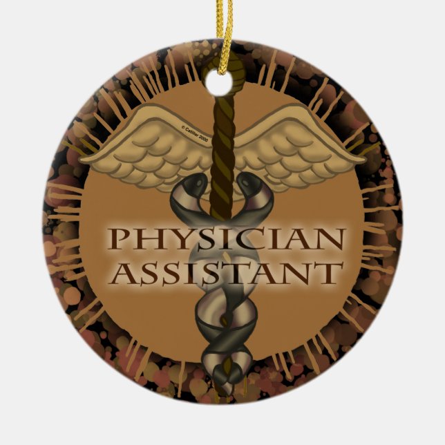 Läkarassistent Caduceus Julgransprydnad Keramik (Framsidan)