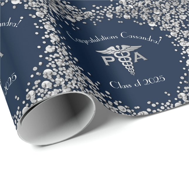 Läkarassistent PA-avgång Marinblå Silver Presentpapper (Rullad Hörn)