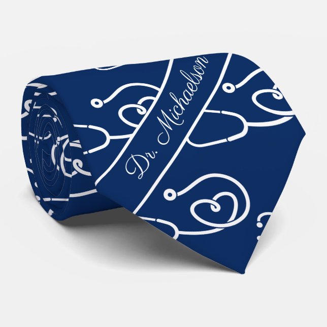 Läkarblått Doktor Stetoscope Mönster Slips (Rullad)