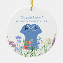 Läkare Assistant PA Blue Scrubs Julgransprydnad Keramik