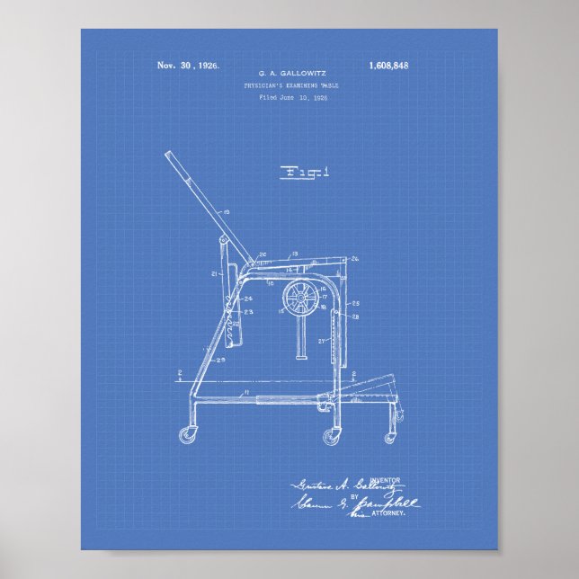 Läkare Bord 1926 Patent Art Blueprint Poster (Framsidan)