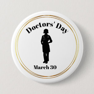 Läkare Day Button med Female Doktor Silhouette Knapp