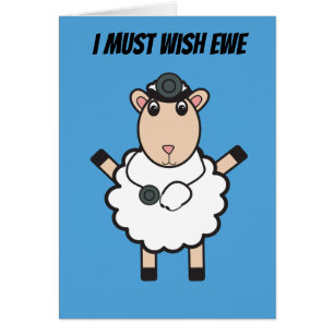 Läkare Day Sheep Wish Ewe Funny Pun Personalize Hälsningskort