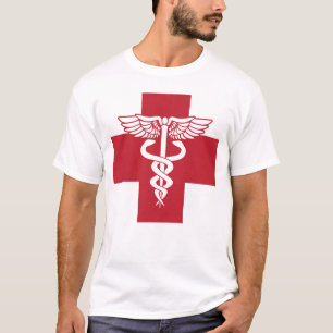 Läkarvård Röd Kor med Caduceus-symbol T Shirt