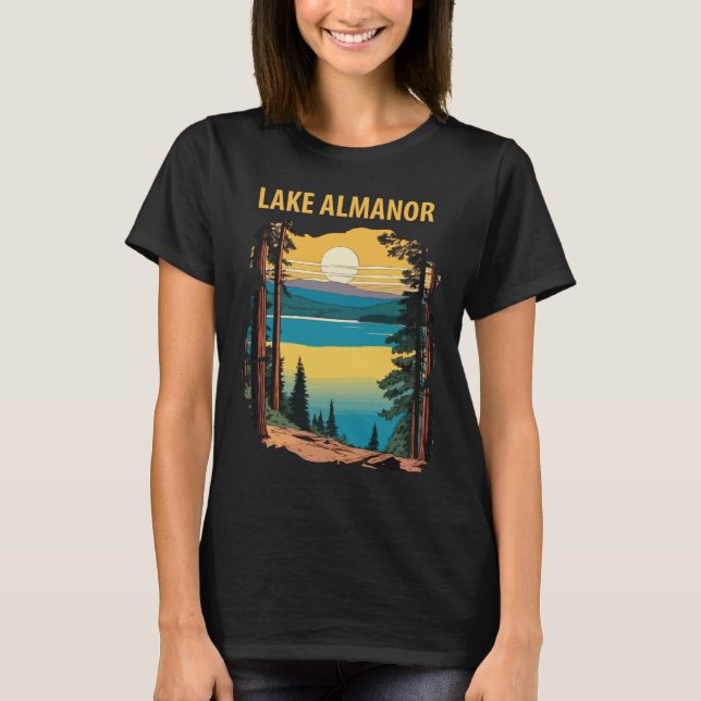 Lake Almanor Pines Blå Reseskjorta T Shirt (Framsida)
