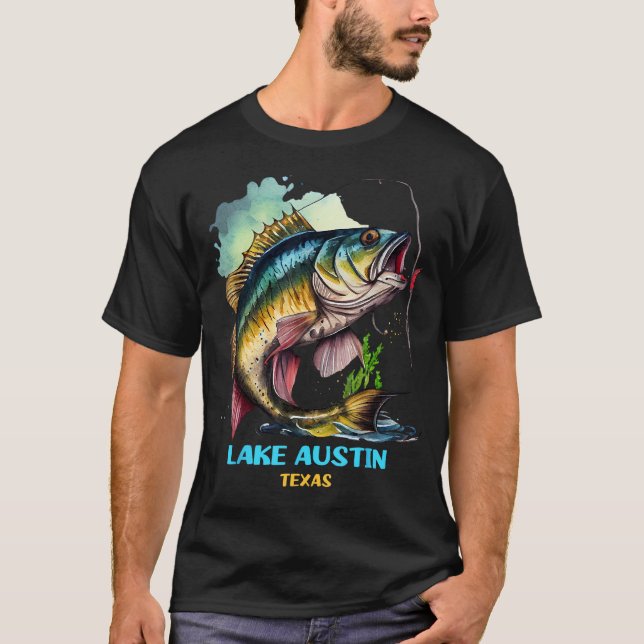 Lake Austin Texas TX flugfiskeutflykt Fiskare Flyf T Shirt (Framsida)