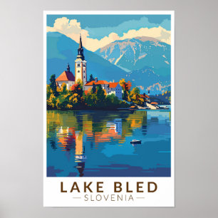 Lake Bled Slovenien Resa Konst Vintage Poster