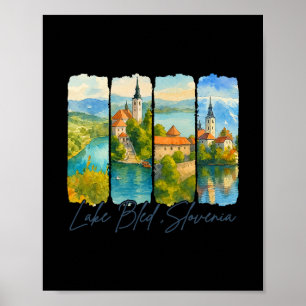Lake Bled Slovenien Resa Tripp Penseldrag Souvenir Poster