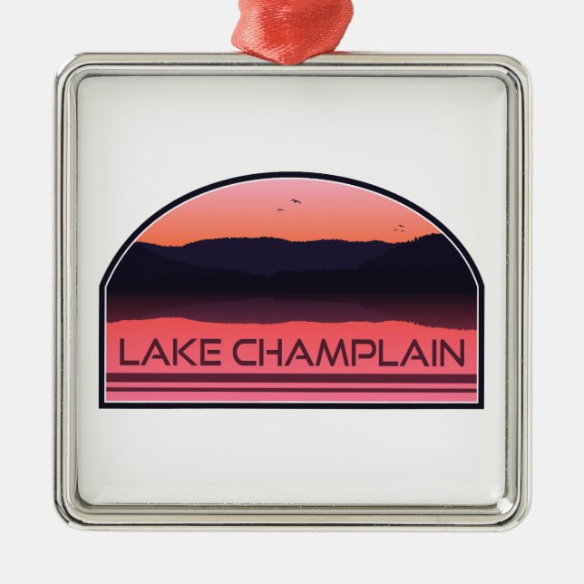 Lake Champlain New York Vermont Red Sunrise Julgransprydnad Metall (Framsidan)