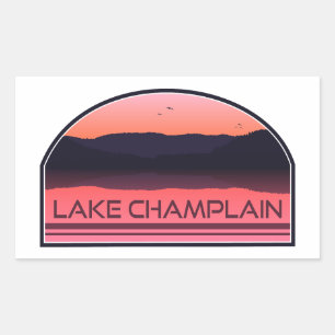 Lake Champlain New York Vermont Röd soluppgång Rektangulärt Klistermärke