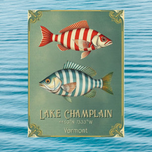 Lake Champlain Vermont New York nautisk fisk Vykort