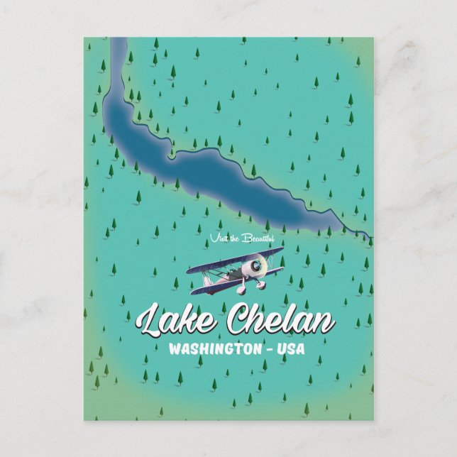 Lake Chelan Washington karta Vykort (Framsida)