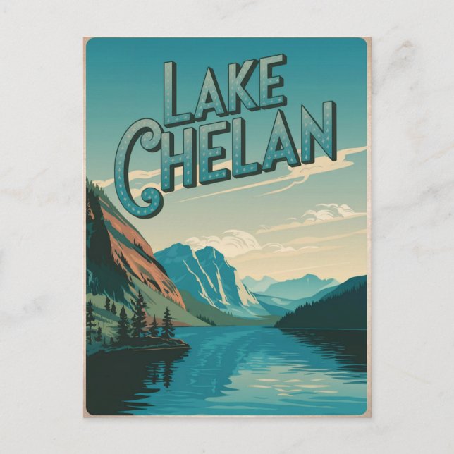 Lake Chelan Washington Vintage Vykort (Framsida)