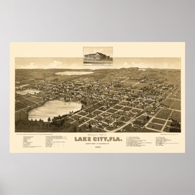 Lake City, FL Panoramic Map - 1885 Poster (Framsidan)
