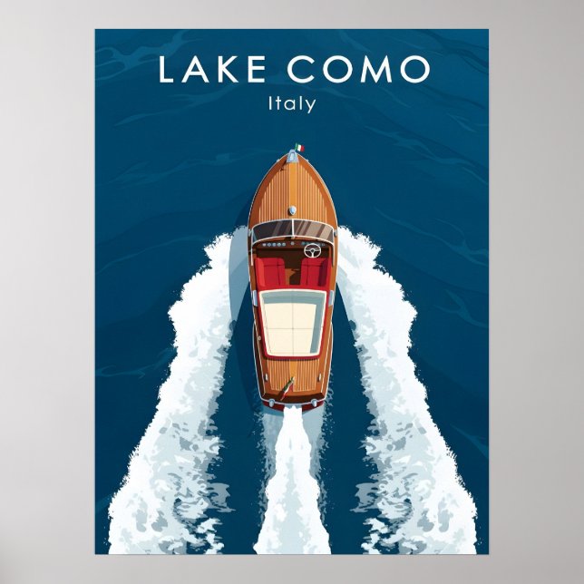 Lake Como Årgångsmotorbåt – Italienska Resor Poster (Framsidan)