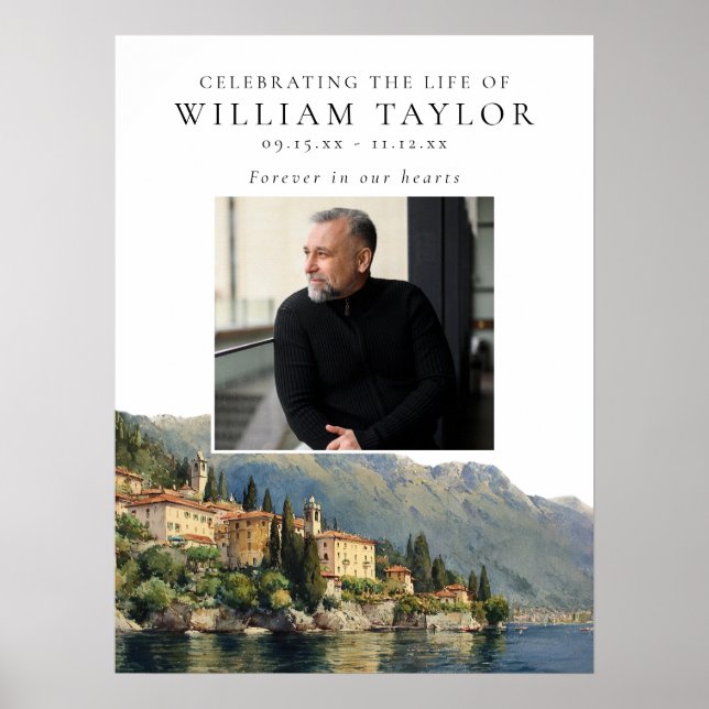 Lake Como Celebration Of Life Foto Välkomstskylt Poster (Framsidan)