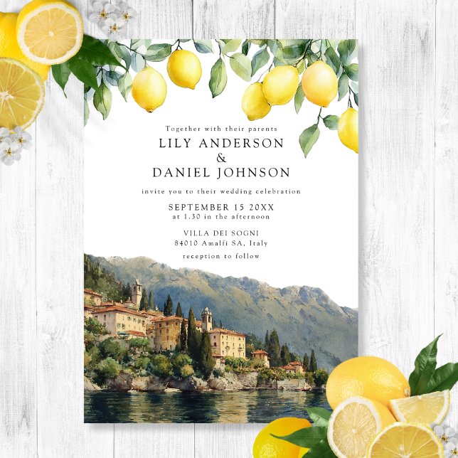 Lake Como Citroner Italiensk Bröllop Inbjudningar (Lake Como Lemons Italian Wedding Invitation)