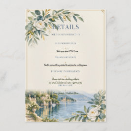 Lake Como | Eleganta Blå & Guld Bröllopsdetaljer Tilläggskort