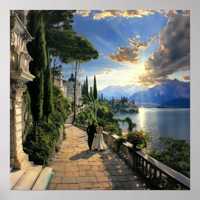Lake Como Italien Fyrkantig Resa Poster Konst (Framsidan)