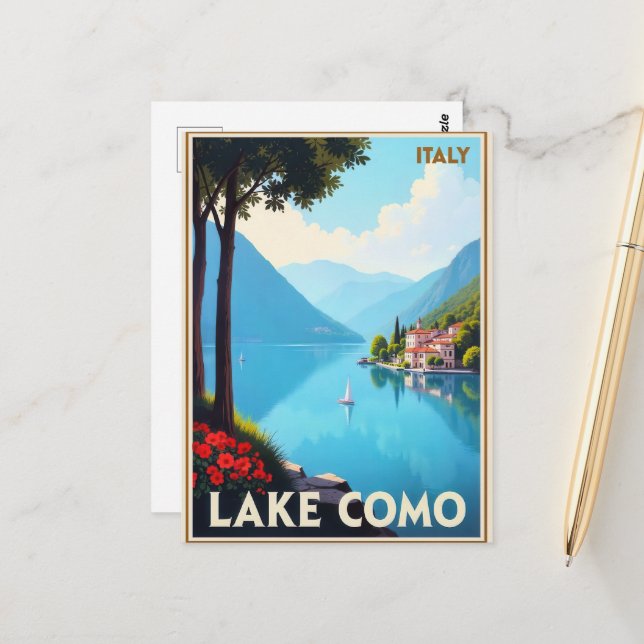 Lake Como, Italien resaffisch, Vykort (Fram/Back In Situ)