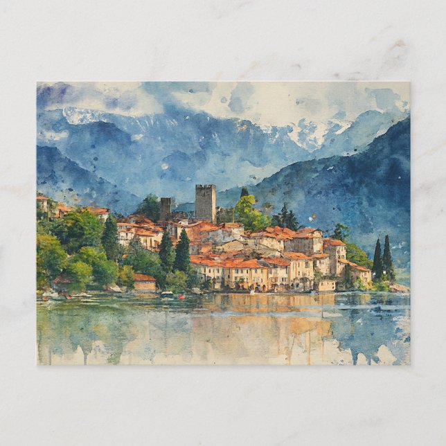 Lake Como Italien - Vattenfärg Splash-målning Vykort (Framsida)
